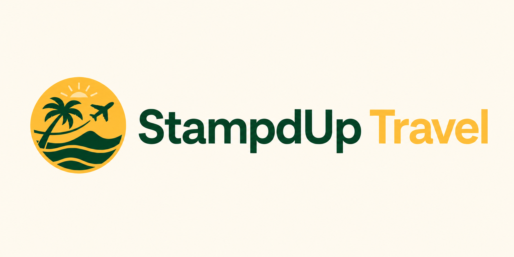 StampdUp Travel palm tree, airplane, and ocean wordmark